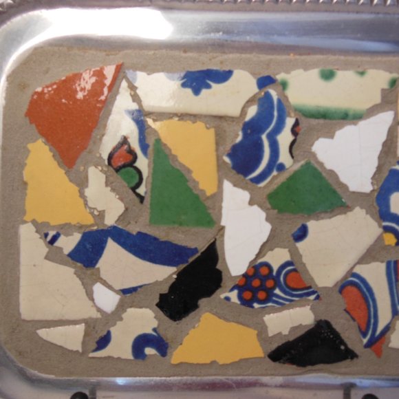 Serving tray, metal tray with tile mosaic water melon mosaic tray, 24 in. X 7 in - Picture 6 of 12